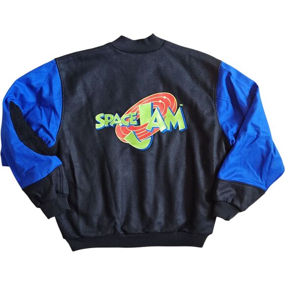 Rare VTG Space Jam Jacket Mens Large Black Blue Wool Warner Bros WB Movie 90s - Picture 3 of 16